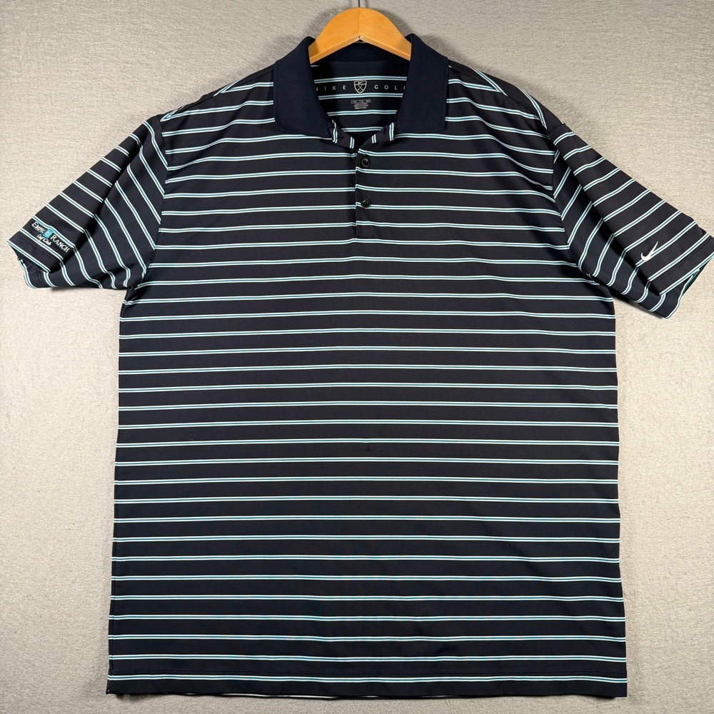 Nike Golf Mens XXL FitDry Striped‎ Polo Shirt Navy Blue Teal 231580-414